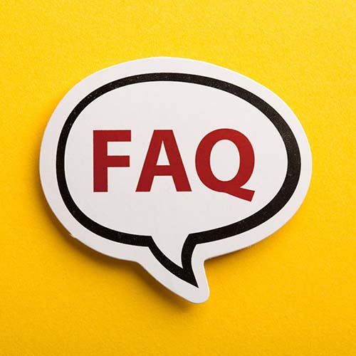 Speech bubble containing the letters “FAQ”