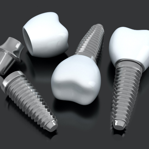 Three animated dental implant supported dental crowns