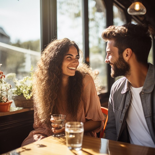 Man and woman smiling while on a date